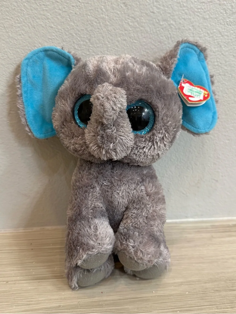 Ty Plush peanut the Grey Elephant Stuffed Animal with Blue Ears NWT
